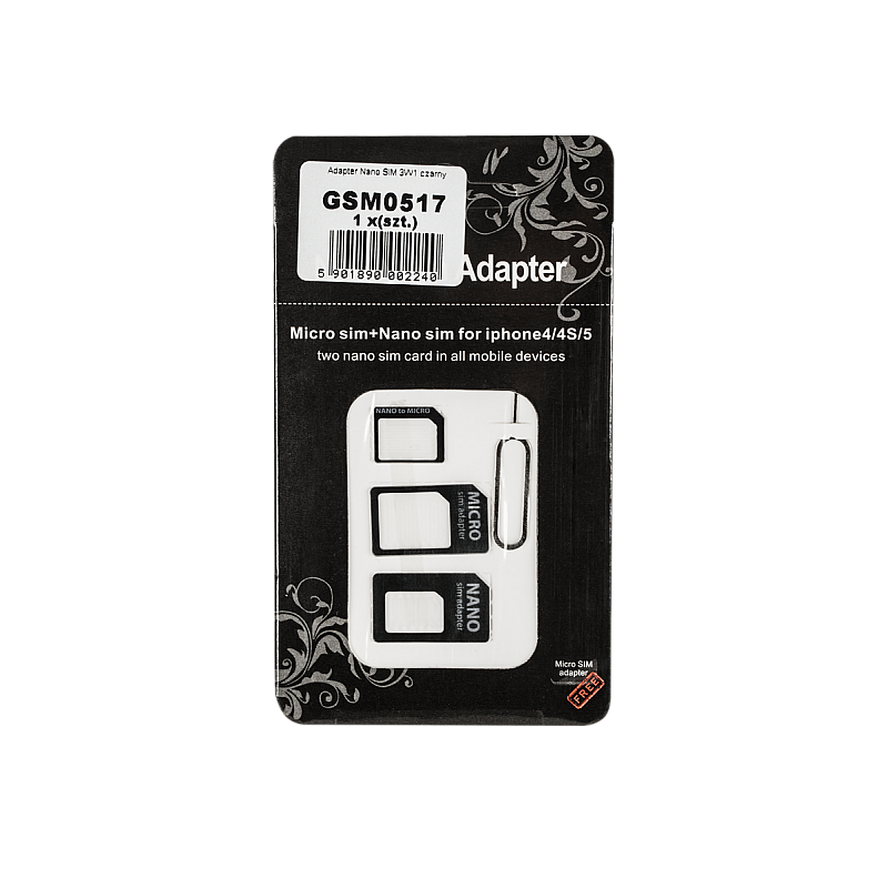 Προσαρμογέας Nano SIM 3 σε 1 μαύρο
