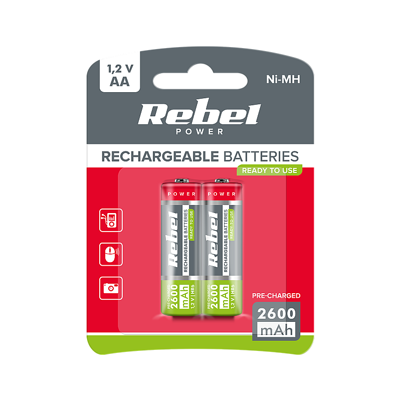 Akumulatorki REBEL HR6 2600 mAh Ni-MH 2szt/bl Akumulatorki REBEL HR6 2600 mAh Ni-MH 2szt/bl