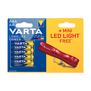 Μπαταρία VARTA Longlife Power LR03/LR06 x4 τεμάχια + μίνι φακός LED
