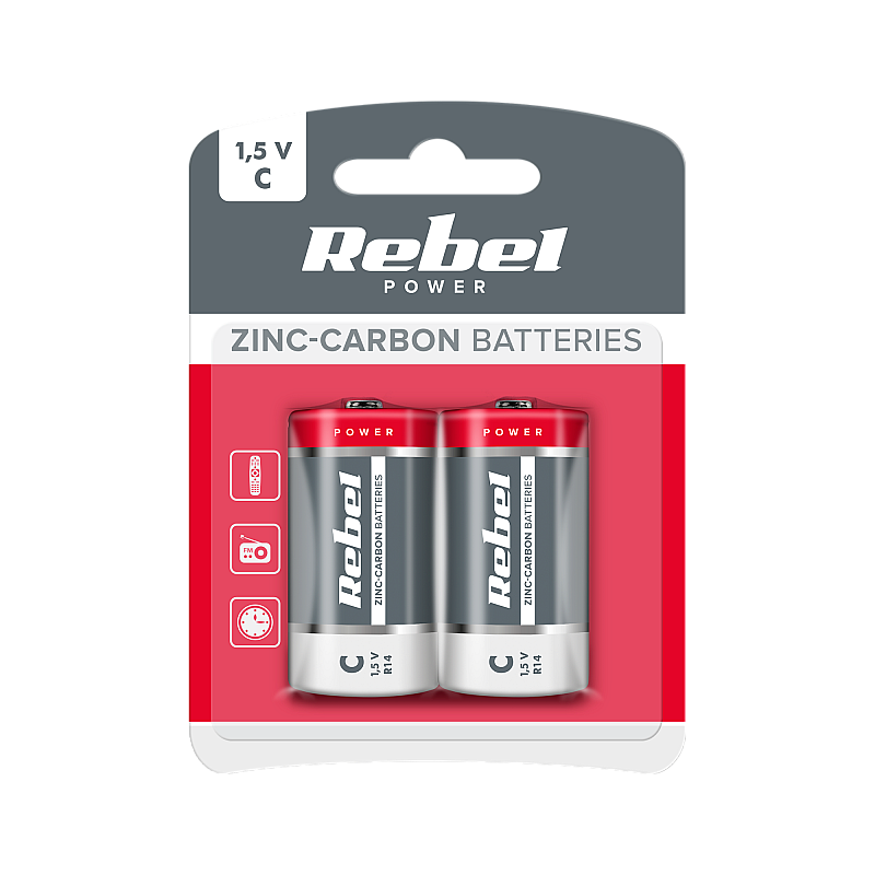 Μπαταρίες ψευδαργύρου-άνθρακα REBEL R14 2 τεμ./bl