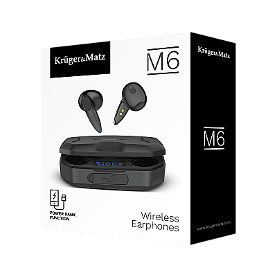 Kruger&Matz M6 ασύρματα in-ear ακουστικά με power bank - μαύρο