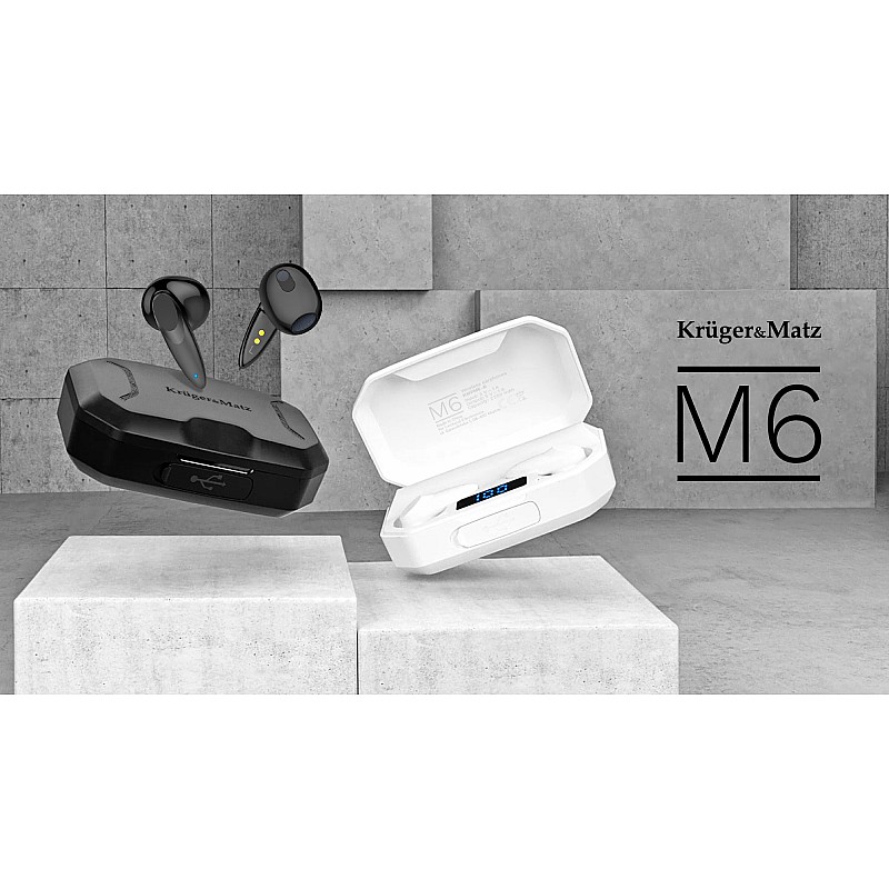 Kruger&Matz M6 ασύρματα in-ear ακουστικά με power bank - μαύρο