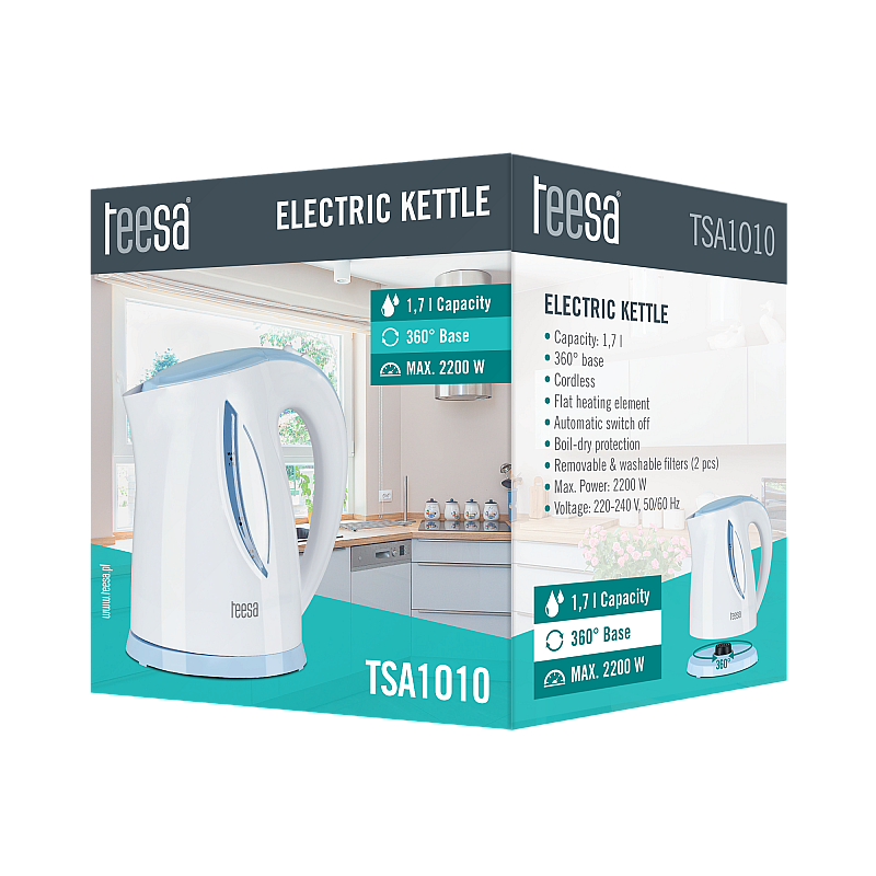 Ηλεκτρικός βραστήρας TEESA, 2200 W, λευκό, 1,7L