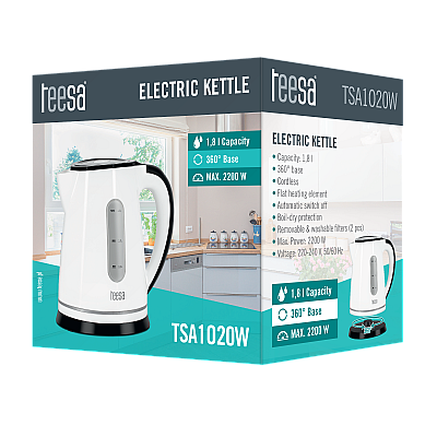 Ηλεκτρικός βραστήρας TEESA, 2200 W, λευκός, 1,8L