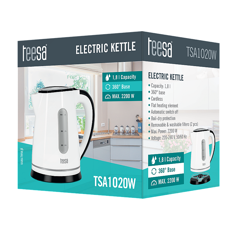Ηλεκτρικός βραστήρας TEESA, 2200 W, λευκός, 1,8L