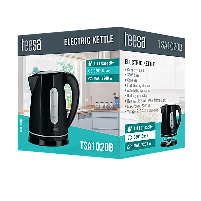 Ηλεκτρικός βραστήρας TEESA, 2200 W, μαύρος, 1,8L Ηλεκτρικός βραστήρας TEESA, 2200 W, μαύρος, 1,8L