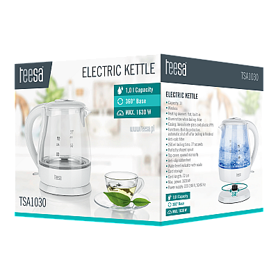 Ηλεκτρικός βραστήρας TEESA, γυαλί, 1650 W, λευκό, 1 L Ηλεκτρικός βραστήρας TEESA, γυαλί, 1650 W, λευκό, 1 L