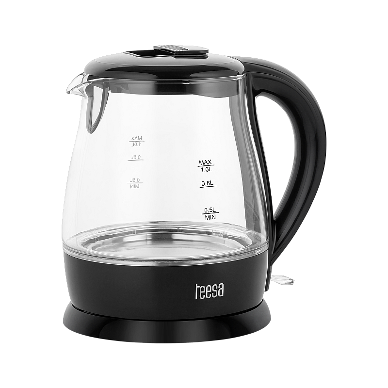 Ηλεκτρικός βραστήρας TEESA, γυαλί, 1650 W, μαύρο, 1 L