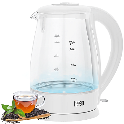 Ηλεκτρικός βραστήρας TEESA, γυαλί, 2000 W, λευκό, 1,7 L