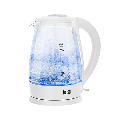 Ηλεκτρικός βραστήρας TEESA, γυαλί, 2000 W, λευκό, 1,7 L