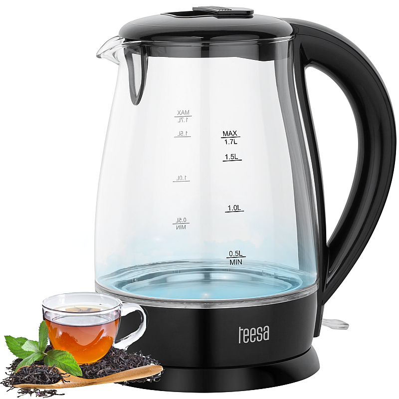 Ηλεκτρικός βραστήρας TEESA, γυαλί, 2200 W, μαύρο, 1,7 L Ηλεκτρικός βραστήρας TEESA, γυαλί, 2200 W, μαύρο, 1,7 L