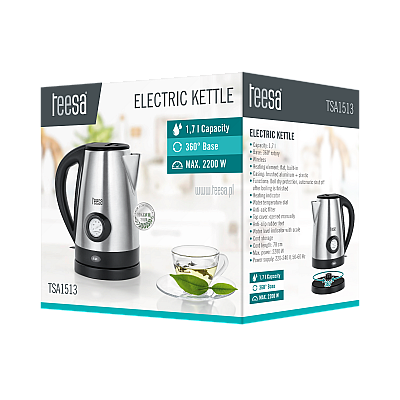 Ηλεκτρικός βραστήρας με ένδειξη θερμοκρασίας νερού, TEESA, ανοξείδωτο, 2200W, 1,7L