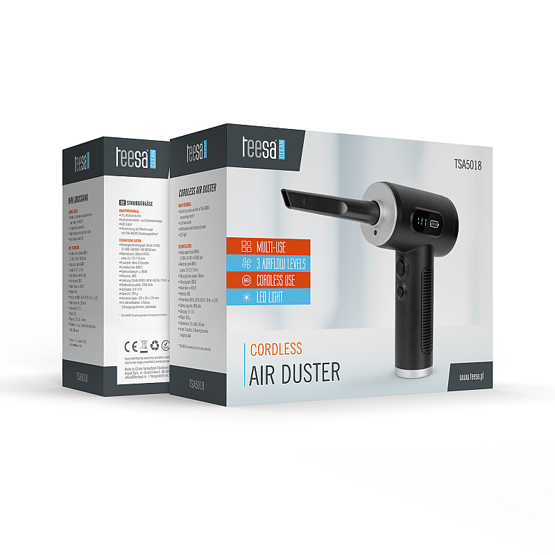 Φυσητήρας, συμπιεστής, 3 επίπεδα, φακός, 75W, 5 άκρες, μπαταρία 6000 mAh, TEESA