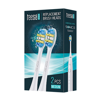 TEESA SONIC 2 κεφαλές οδοντόβουρτσας TSA8087-W μεσαίου μεγέθους Sonic