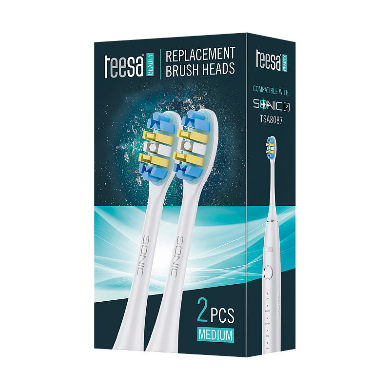 TEESA SONIC 2 κεφαλές οδοντόβουρτσας TSA8087-W μεσαίου μεγέθους Sonic