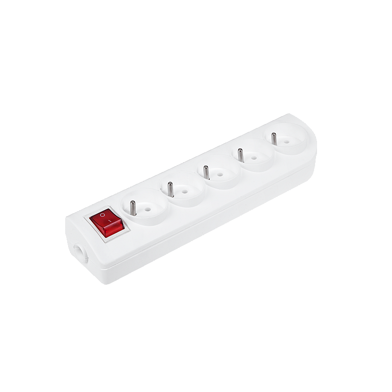 Υποδοχή καλωδίου επέκτασης x 5 με γείωση και διακόπτη, λευκό GN-50W