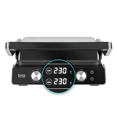 Ηλεκτρική ψησταριά TEESA, ψησταριά panini, επιστάτης, 3 θέσεις, αφαιρούμενα ένθετα, 2000W