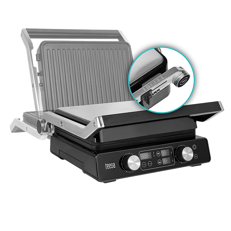 Ηλεκτρική ψησταριά TEESA, ψησταριά panini, επιστάτης, 3 θέσεις, αφαιρούμενα ένθετα, 2000W