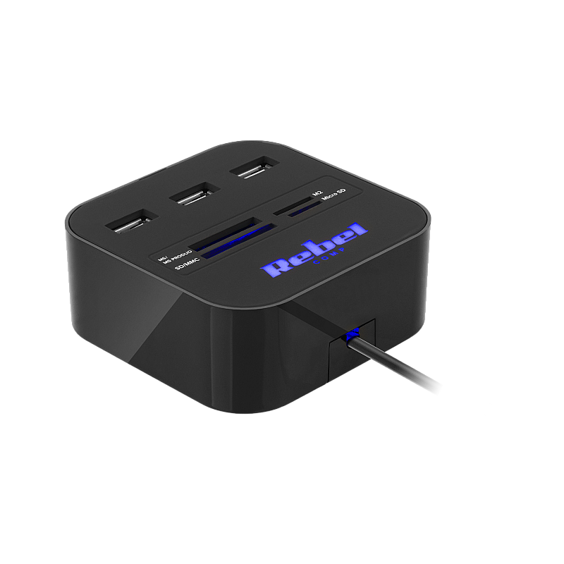 HUB USB 2.0 3 θυρών με συσκευή ανάγνωσης καρτών μνήμης