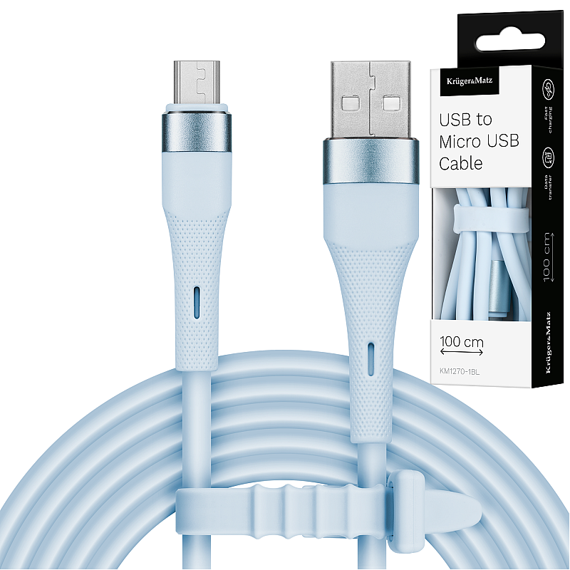 USB - καλώδιο microUSB 1 m μπλε σιλικόνης Kruger&Matz Basic