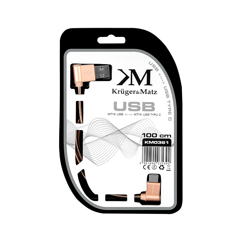 Καλώδιο USB - γωνιακό βύσμα τύπου C 1m 3A Kruger&Matz