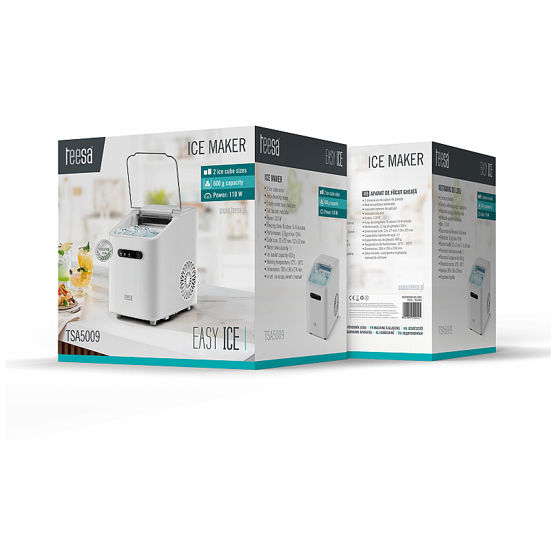 Παγομηχανή TEESA EASY ICE, πάγος 11 κιλών, 1 λίτρο, 110W, δύο μεγέθη κύβων, αυτοκαθαριζόμενη Παγομηχανή TEESA EASY ICE, πάγος 11 κιλών, 1 λίτρο, 110W, δύο μεγέθη κύβων, αυτοκαθαριζόμενη