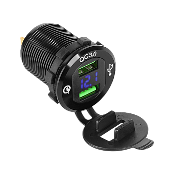 Φορτιστής αυτοκινήτου 2xUSB με λειτουργία Quick Charge και μετρητή τάσης