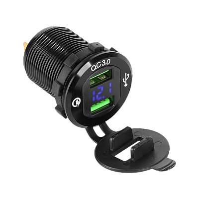 Φορτιστής αυτοκινήτου 2xUSB με λειτουργία Quick Charge και μετρητή τάσης