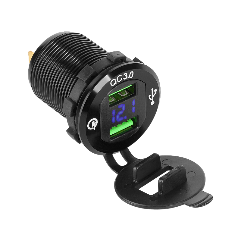 Φορτιστής αυτοκινήτου 2xUSB με λειτουργία Quick Charge και μετρητή τάσης