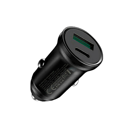 Φορτιστής αυτοκινήτου USB + USB Type-C 30W με PowerDelivery και QuickCharge Φορτιστής αυτοκινήτου USB + USB Type-C 30W με PowerDelivery και QuickCharge