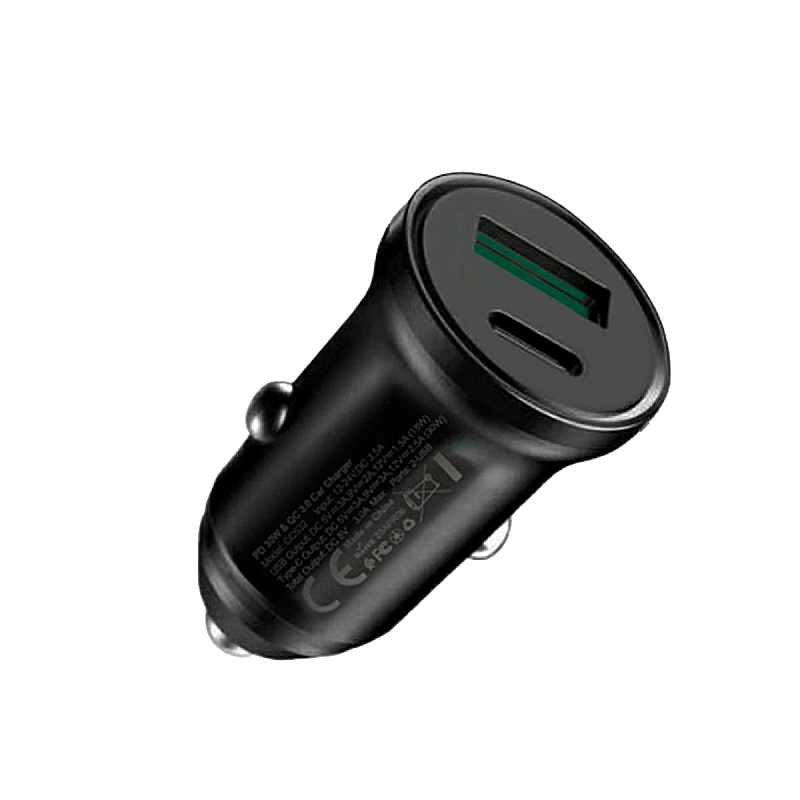 Φορτιστής αυτοκινήτου USB + USB Type-C 30W με PowerDelivery και QuickCharge Φορτιστής αυτοκινήτου USB + USB Type-C 30W με PowerDelivery και QuickCharge
