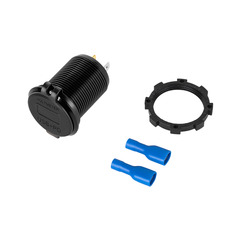 Φορτιστής αυτοκινήτου USB + USB Type C με λειτουργία Quick Charge, Power Delivery και μετρητής τάσης 48W Φορτιστής αυτοκινήτου USB + USB Type C με λειτουργία Quick Charge, Power Delivery και μετρητής τάσης 48W