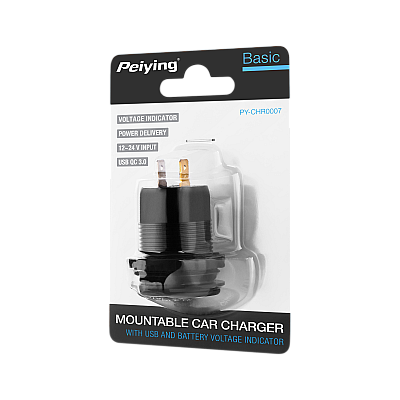 Φορτιστής αυτοκινήτου USB + USB Type C με λειτουργία Quick Charge, Power Delivery και μετρητής τάσης 63W