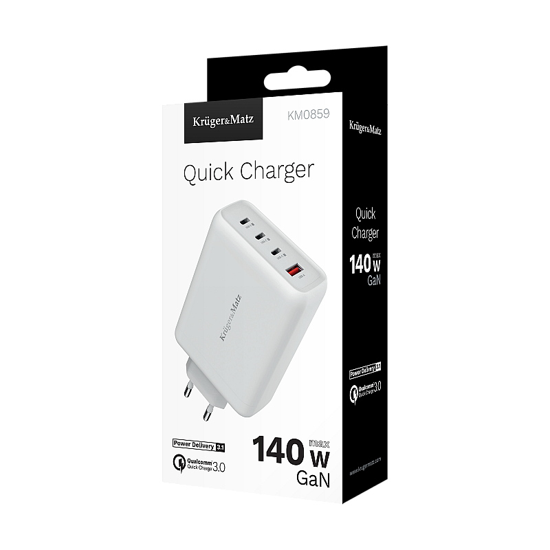 Φορτιστής τοίχου Kruger&Matz 140W GaN με γρήγορη φόρτιση και παροχή ισχύος Φορτιστής τοίχου Kruger&Matz 140W GaN με γρήγορη φόρτιση και παροχή ισχύος
