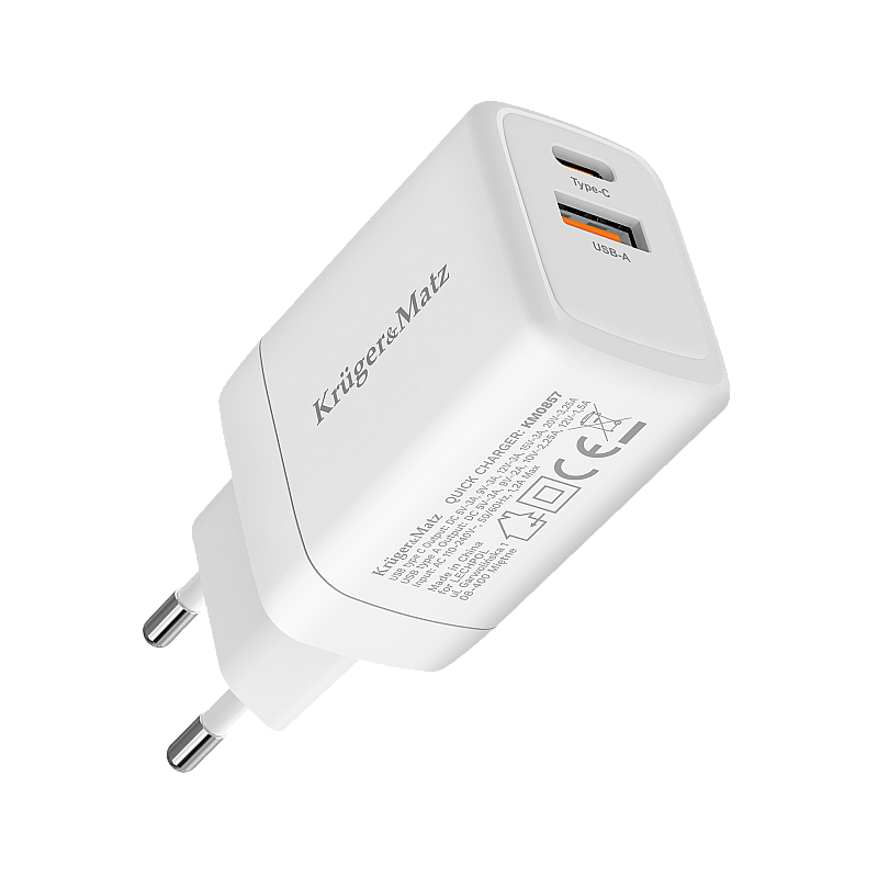 Φορτιστής δικτύου Kruger&Matz 45 W GaN με λειτουργία Power Delivery και Quick Charge