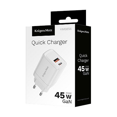 Φορτιστής δικτύου Kruger&Matz 45 W GaN με λειτουργία Power Delivery και Quick Charge
