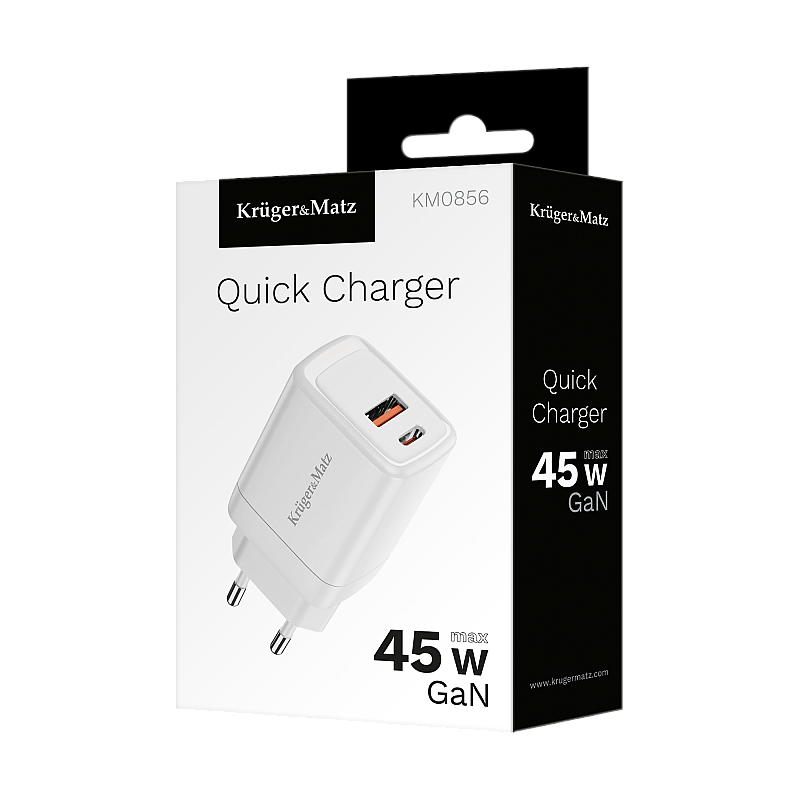 Φορτιστής δικτύου Kruger&Matz 45 W GaN με λειτουργία Power Delivery και Quick Charge