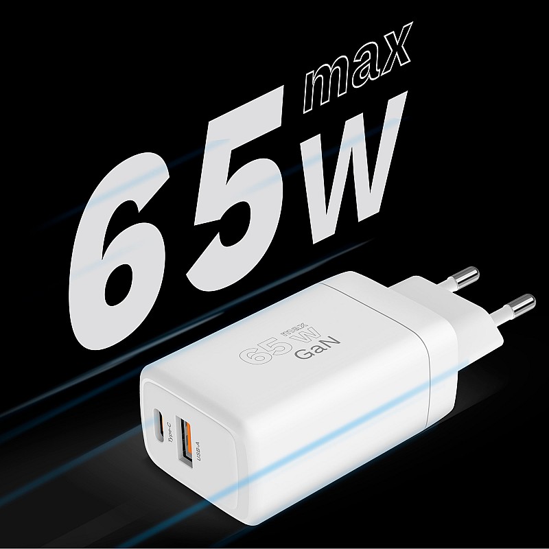 Φορτιστής δικτύου Kruger&Matz 65 W GaN με λειτουργία Power Delivery και Quick Charge