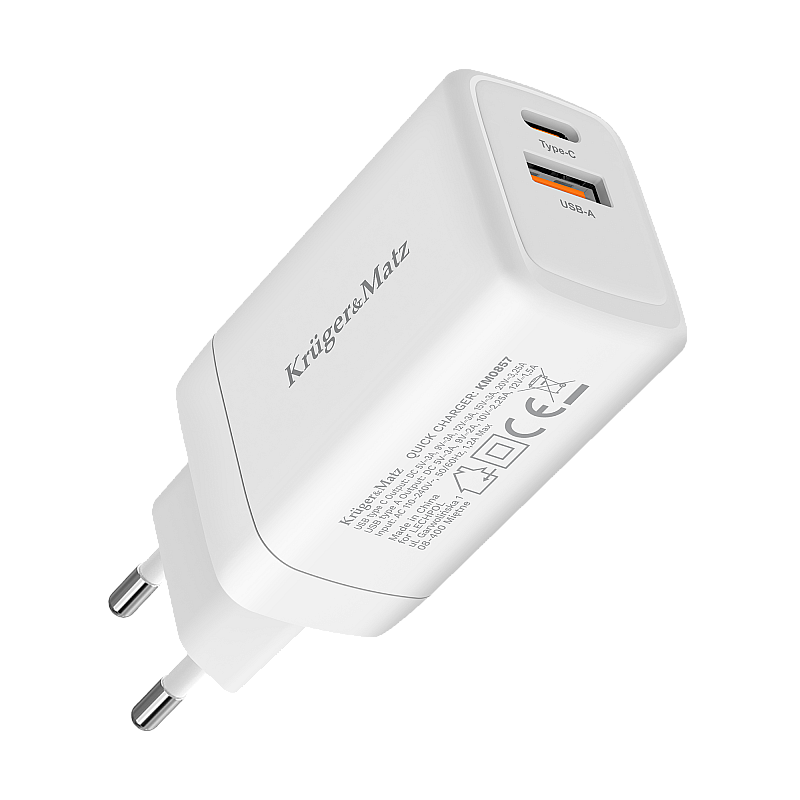 Φορτιστής δικτύου Kruger&Matz 65 W GaN με λειτουργία Power Delivery και Quick Charge