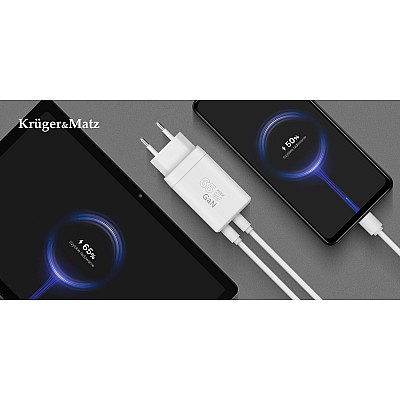 Φορτιστής δικτύου Kruger&Matz 65 W GaN με λειτουργία Power Delivery και Quick Charge