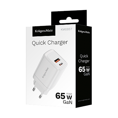Φορτιστής δικτύου Kruger&Matz 65 W GaN με λειτουργία Power Delivery και Quick Charge