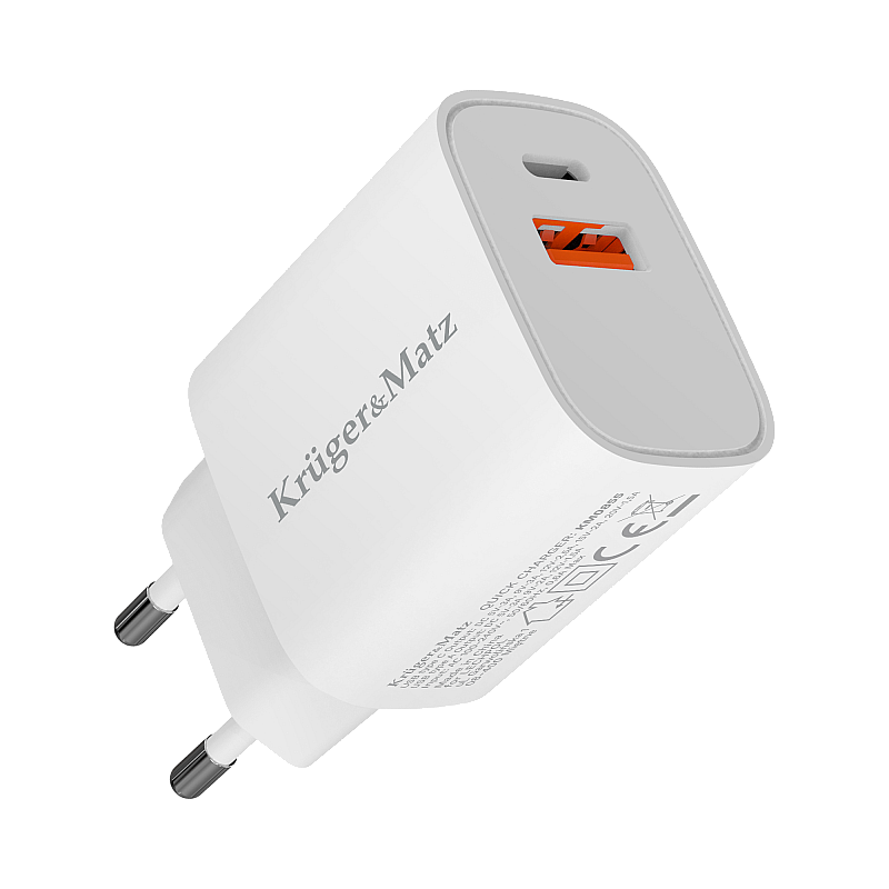 Kruger&Matz GaN διπλός φορτιστής USB με λειτουργία Power Delivery και Quick Charge
