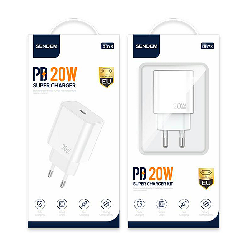 Φορτιστής τοίχου OG73 20W USB Type-C με παροχή ρεύματος Φορτιστής τοίχου OG73 20W USB Type-C με παροχή ρεύματος