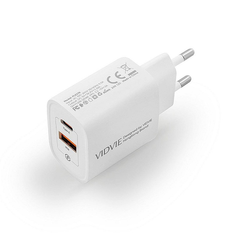 Φορτιστής τοίχου USB τύπου A + USB τύπου C 20W 3A