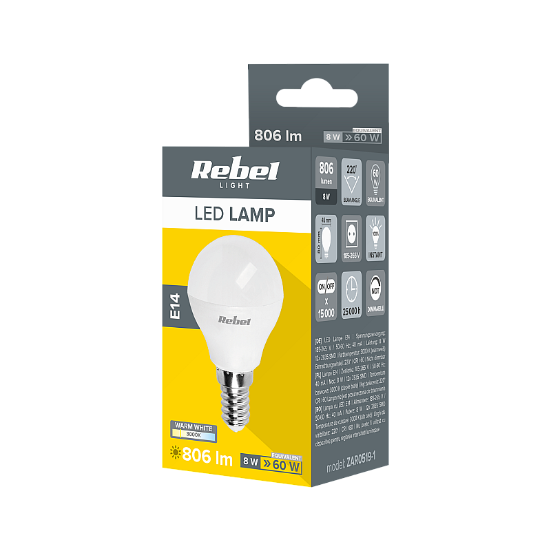 Lampa Led Rebel G45, 8W, E14, 3000K, 230V