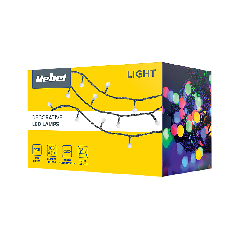 Φωτάκια χριστουγεννιάτικου δέντρου εξωτερικού χώρου Led Rebel, 10 m, RGB με αλλαγή λειτουργίας φωτισμού
