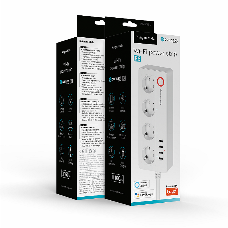 Πολύπριζο Kruger&Matz 4 γερμανικές πρίζες και 4xUSB 2100 mA Connect P6 Tuya Πολύπριζο Kruger&Matz 4 γερμανικές πρίζες και 4xUSB 2100 mA Connect P6 Tuya
