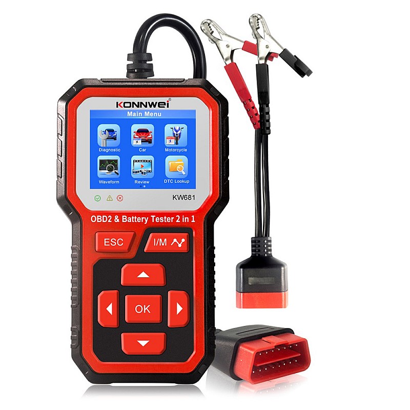 Διαγνωστικός μετρητής Konnwei KW681, σαρωτής OBD2, ελεγκτής μπαταρίας