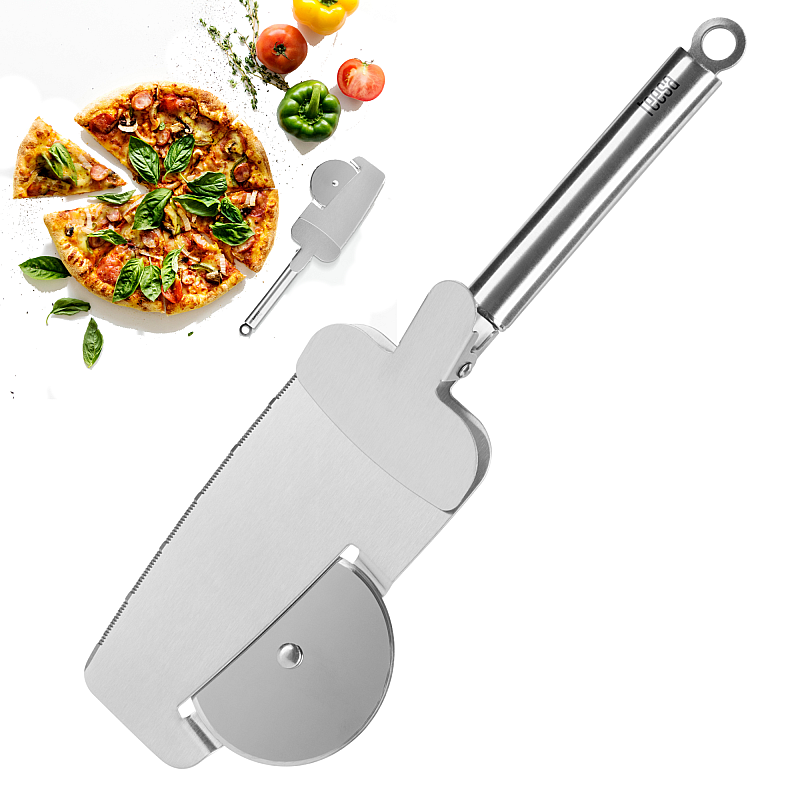 Μαχαίρι πίτσας με δίσκο κοπής, δόντια κοπής στην άκρη και σπάτουλα με σφιγκτήρα