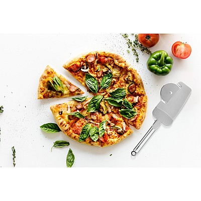 Μαχαίρι πίτσας με δίσκο κοπής, δόντια κοπής στην άκρη και σπάτουλα με σφιγκτήρα